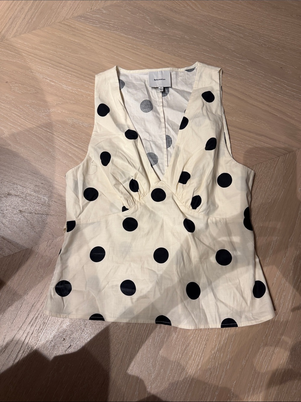 Reformation Cream V-Neck Polka Dot Sleeveless Camisole